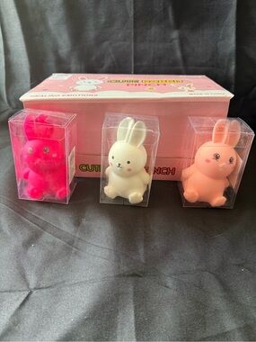 New Cute Bunny Squishy Trio 3- Pink, White, Peach - Not Needoh- No Box included